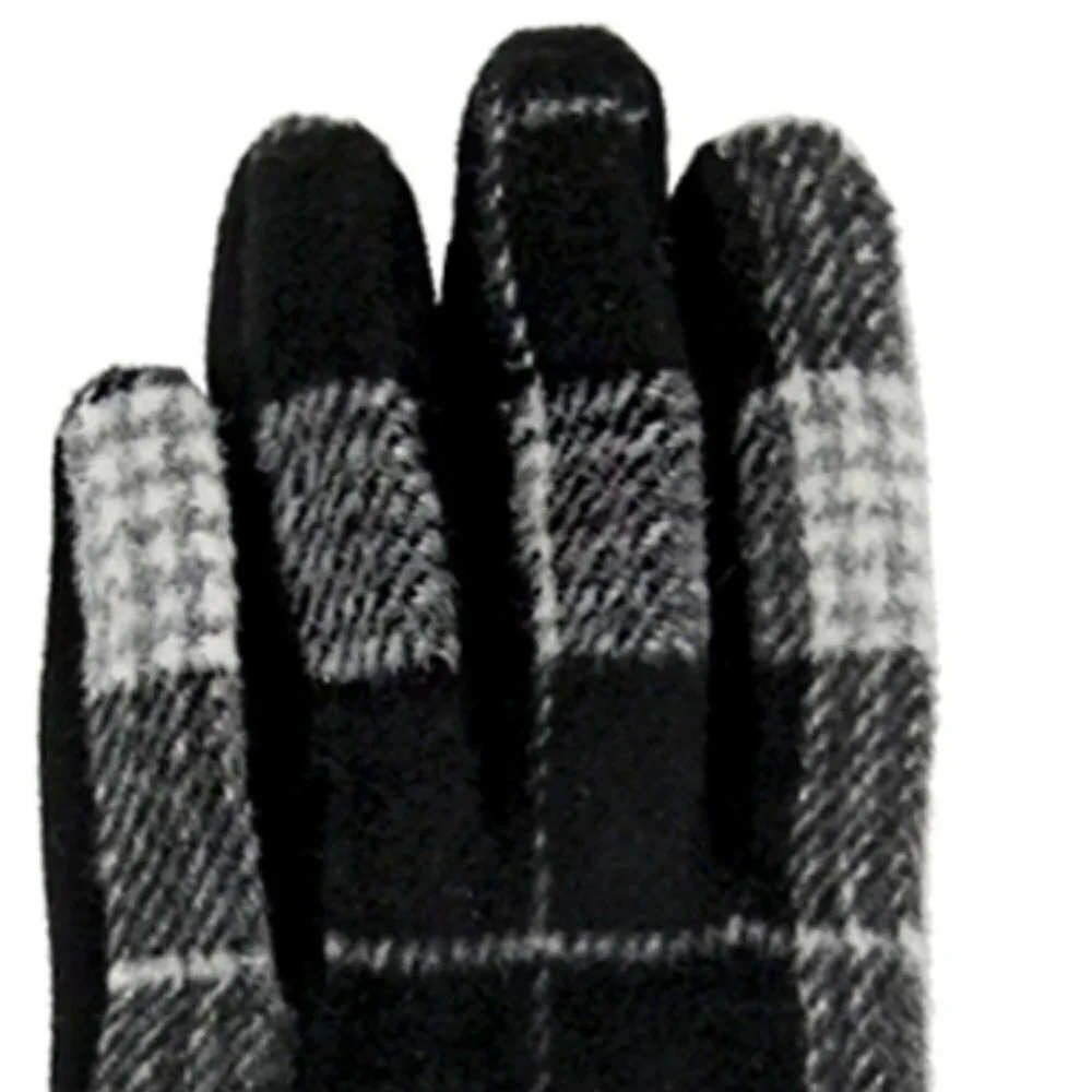 Black Button Plaid Smart Gloves Fleece Lined Smart Touch Text Friend